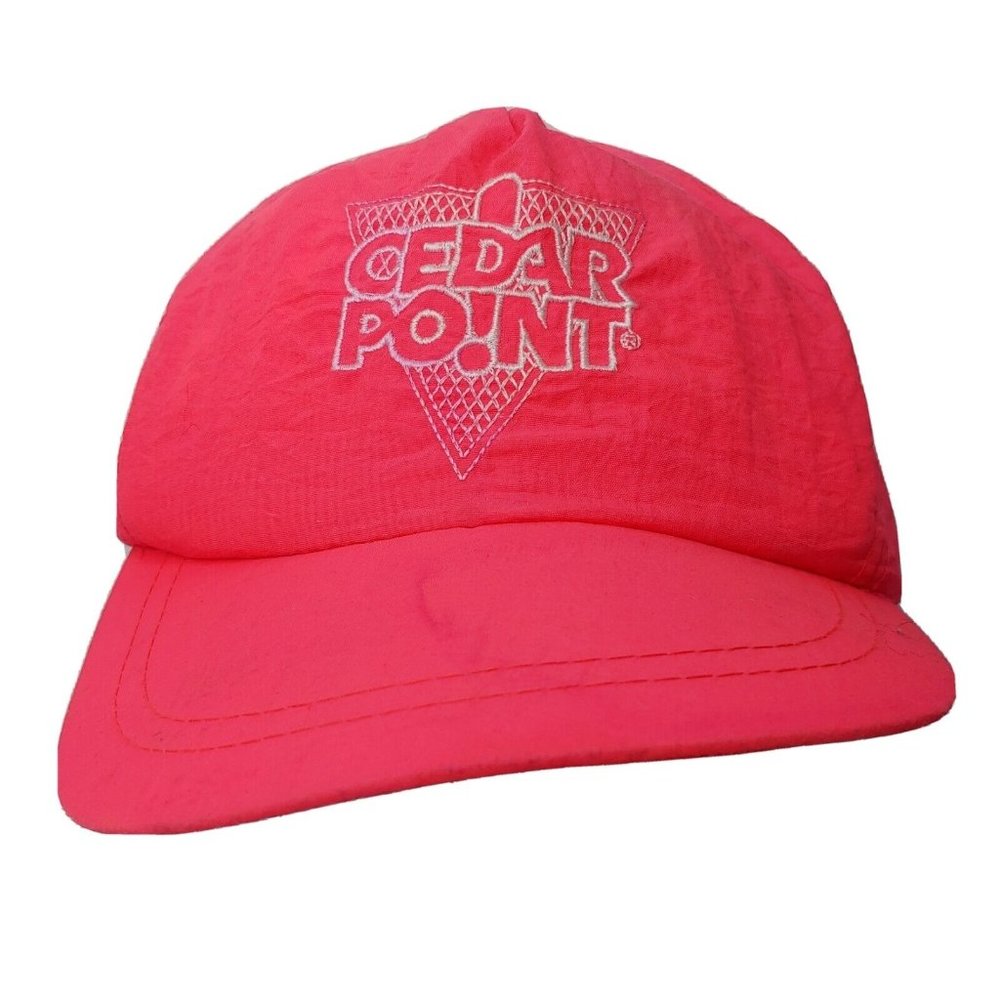 Vintage Cedar Point Pink Neon Nylon Cap Embroidered Retro Has Marks Snap Back